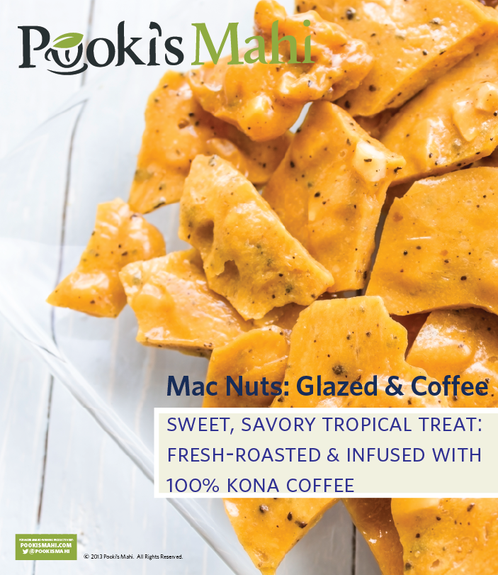 Sweet, Savory Tropical Treat:  Fresh roasted and infused with 100% Kona coffee