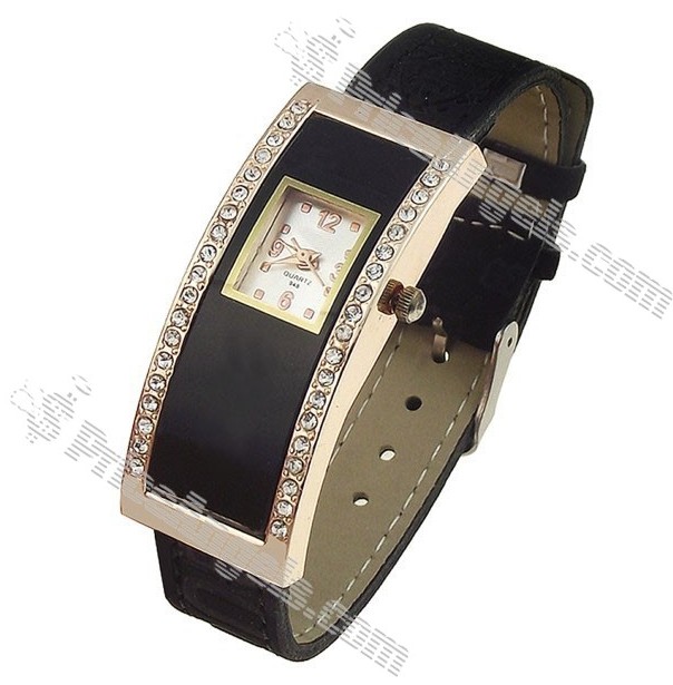 Fashionable Arch Rectangular Dial Leather Band Ladies Watch(Black)
