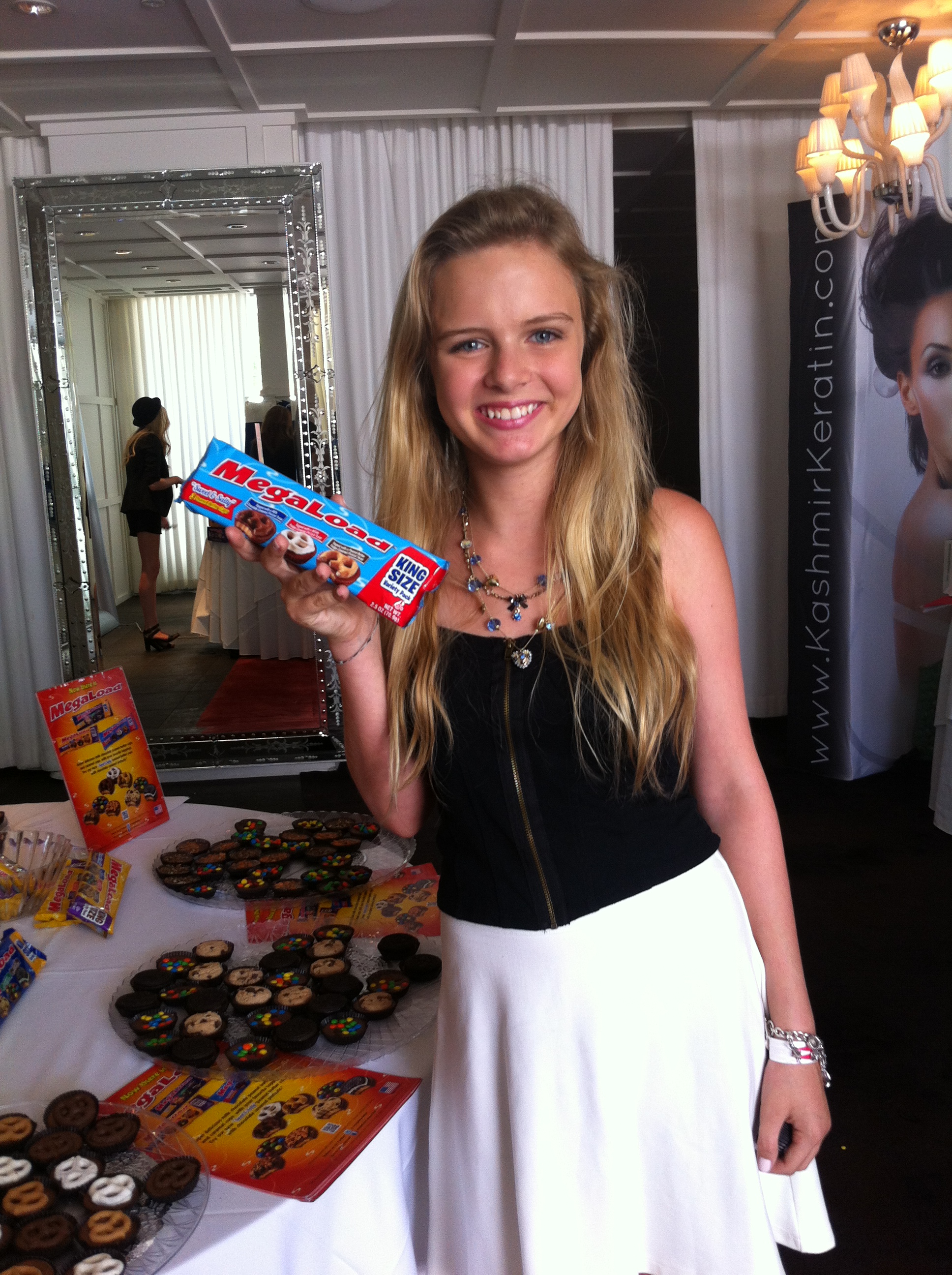 Once Upon A Time Actress - Brighid Fleming showing off her Megaload Chocolate treats