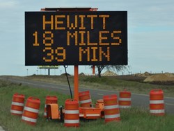 Portable travel time display unit in TxDOT Waco District.