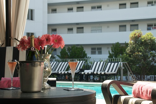 Poolside private cabanas at the Hotel Shangri-la Santa Monica