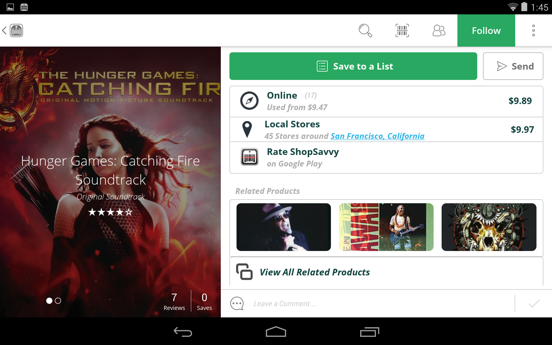 ShopSavvy Product Screen on Android Tablet