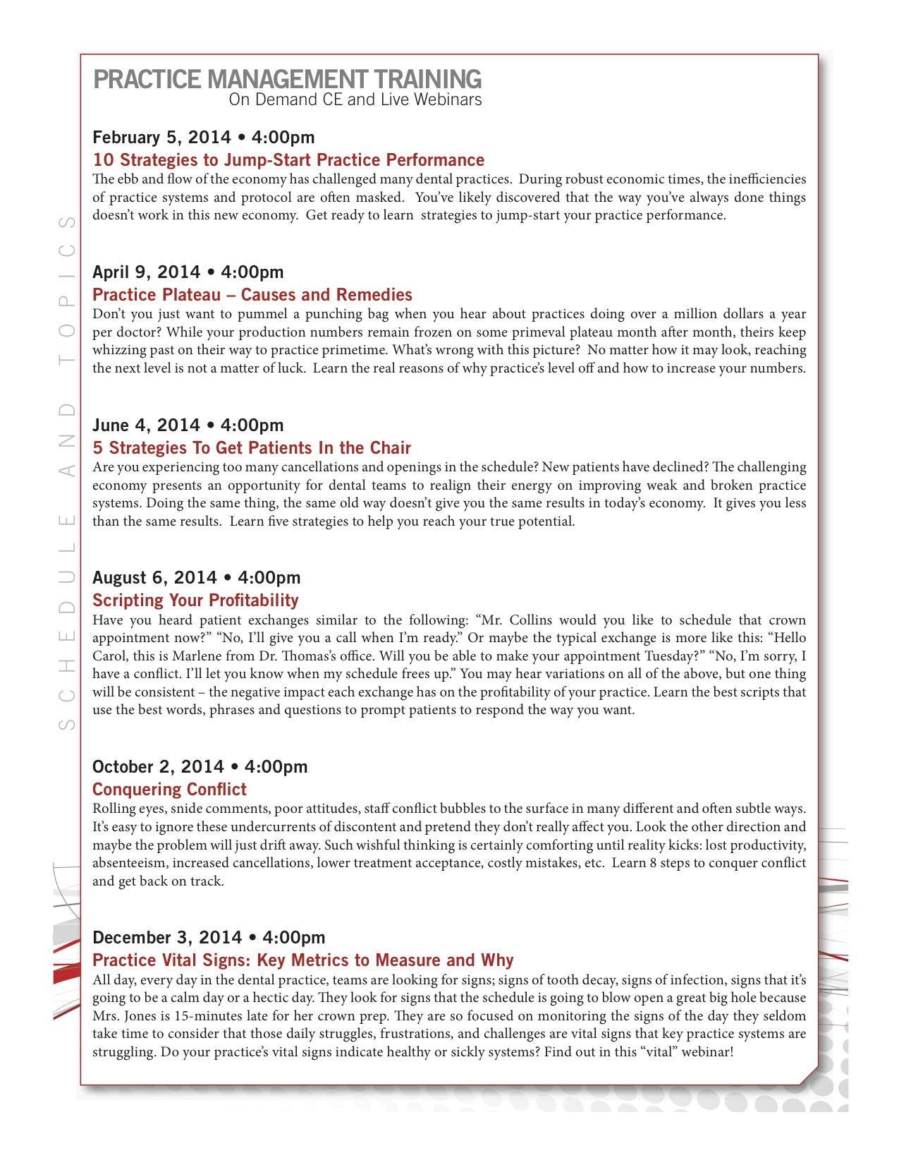 2014 Webinar Topic Schedule