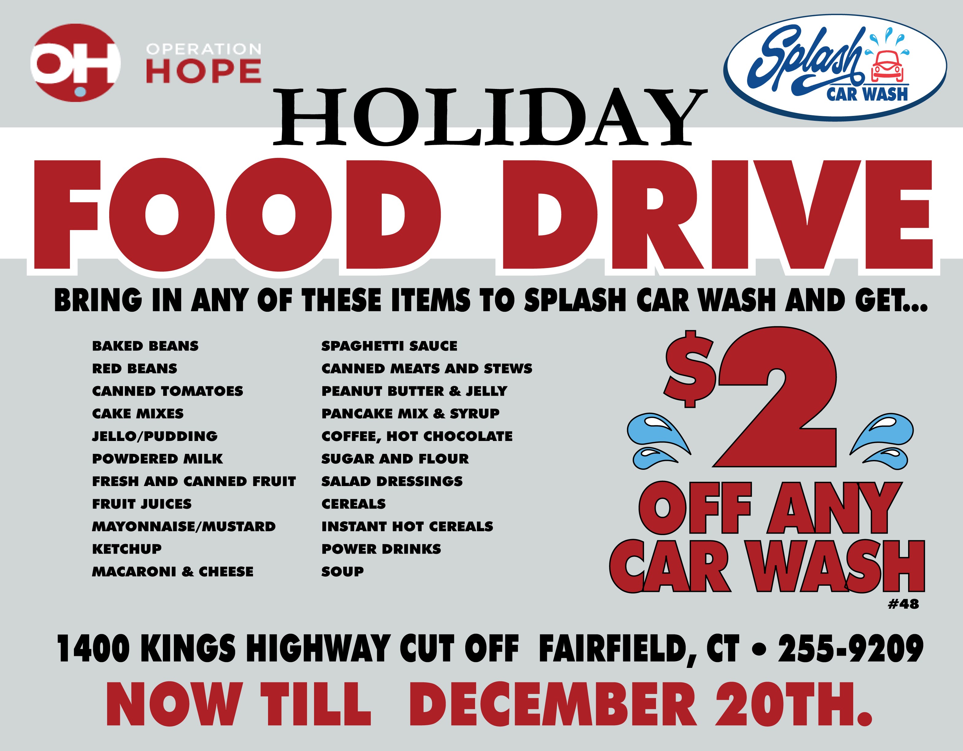 Save $2 on your next wash with the donation of food to Operation Hope.