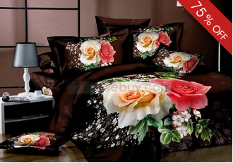 Yellow and Pink Roses Print Elegant Luxury Color 4 piece Duvet Cover Comfort Bedding Sets