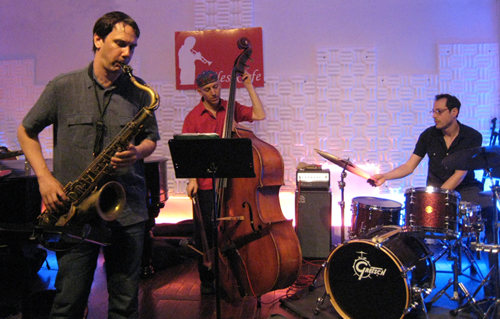 Saxophonist Matt Renzi and his trio-mates, bassist Dave Ambrosio and drummer Russ Meissner.