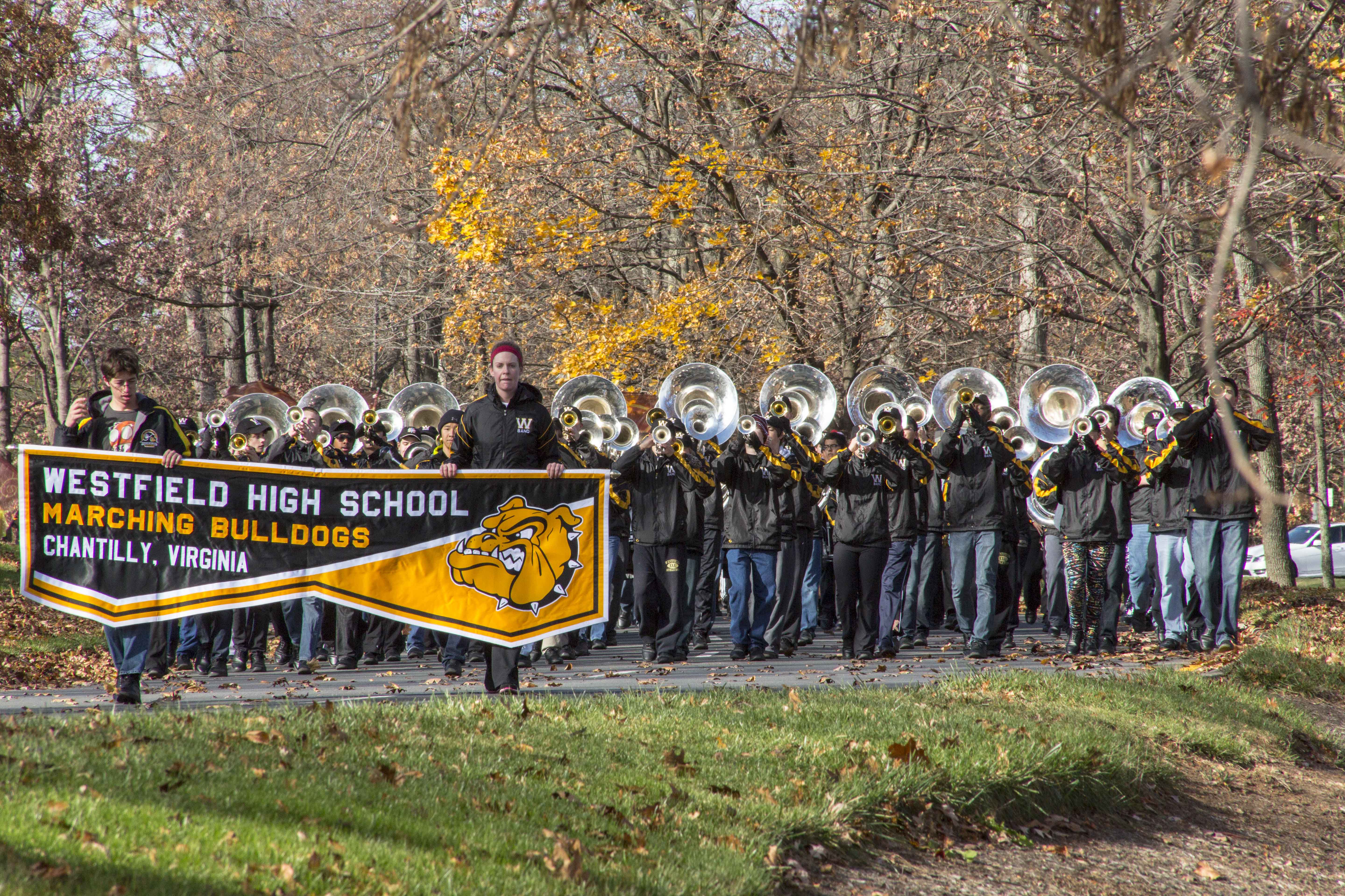 Band Practices Street March Amid Fall Colors