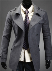 3-Ruler Men's Grey Two-way Collar Double Breasted Melton Peacoat