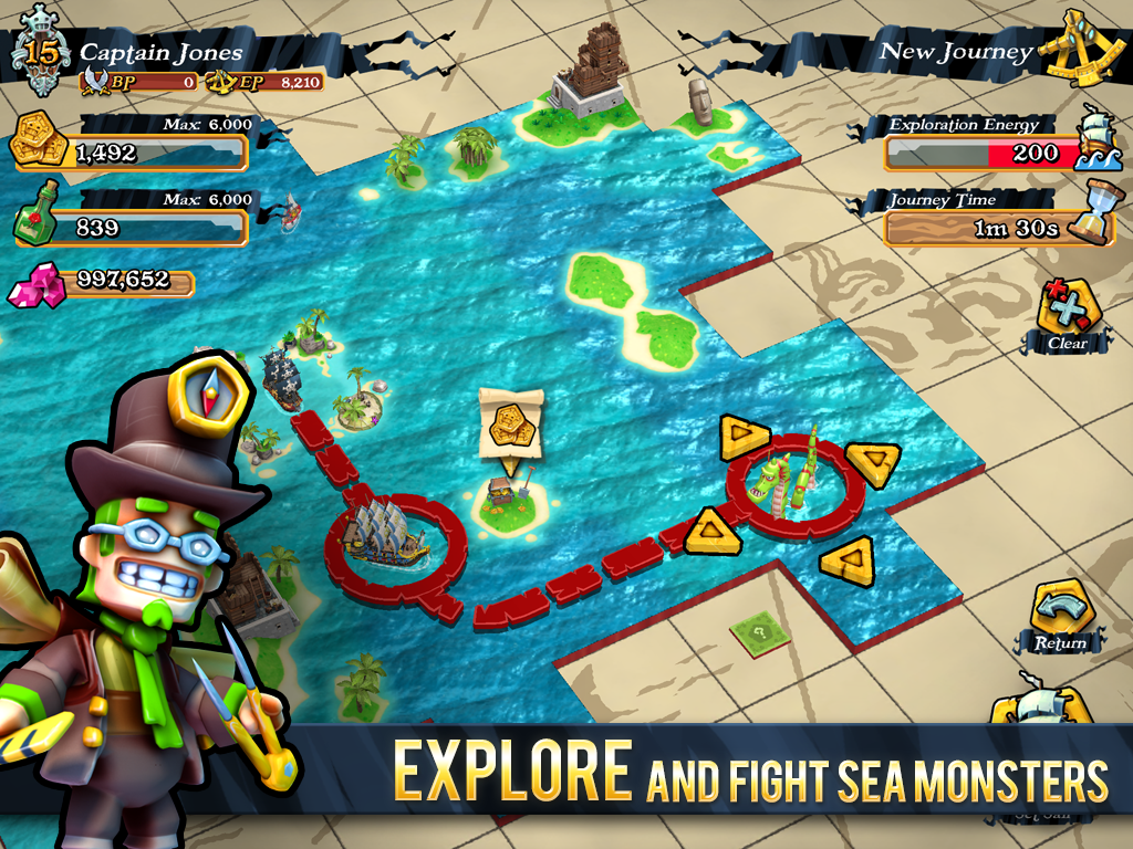 Explore and fight sea monsters