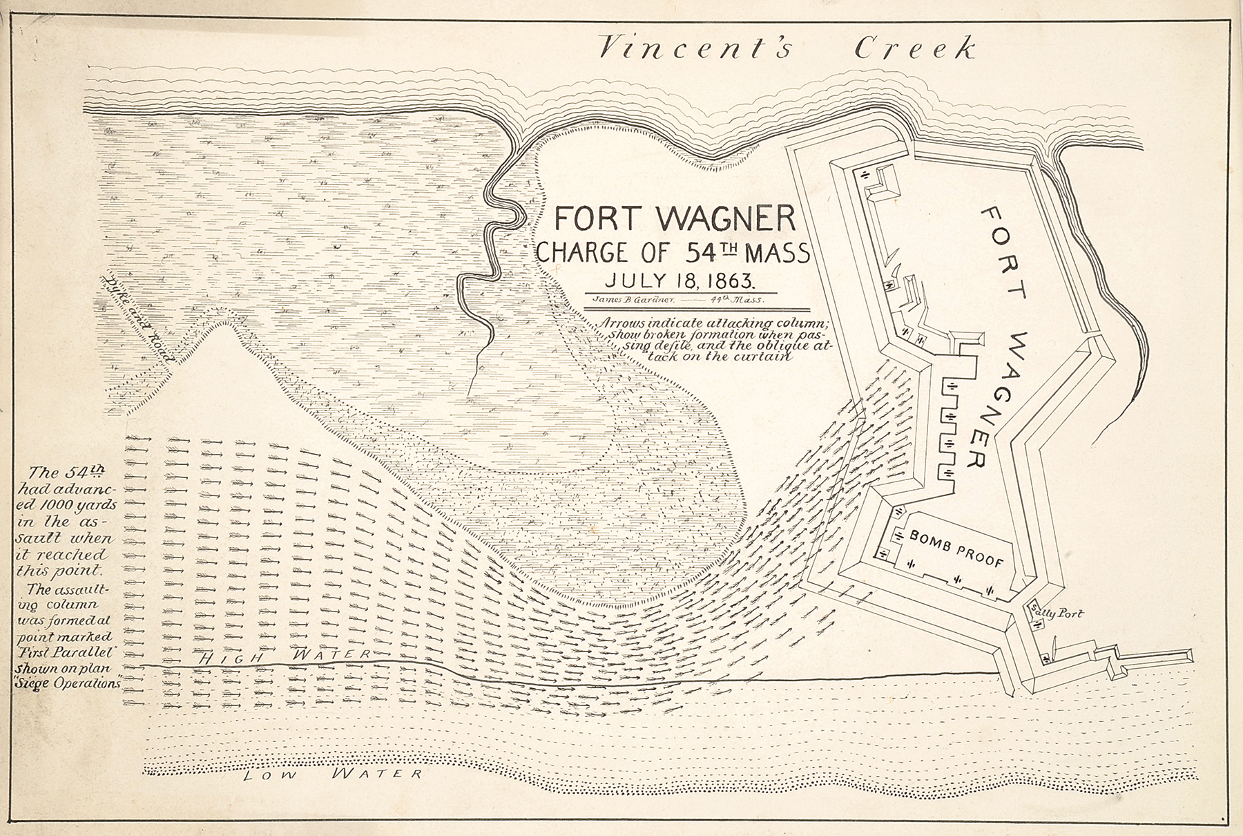 Hand Drawn Map Of Fort Wagner From The Emilio Civil War Archive