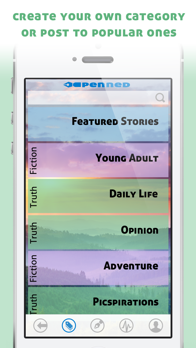 Penned App - Post to popular categories or create your very own