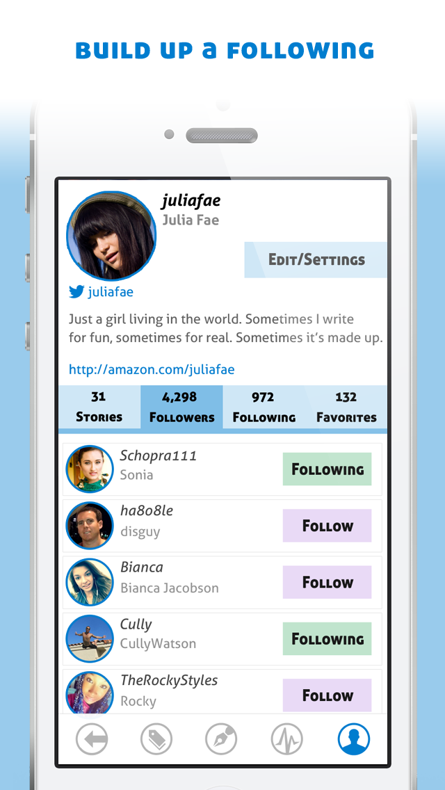 Penned App - Build up a following