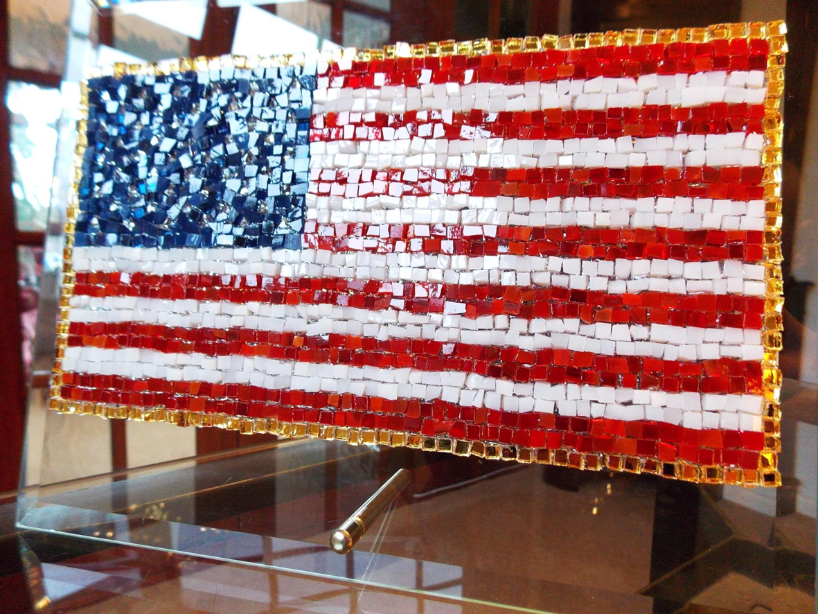 One of the project's backer rewards is this Stars & Stripes artwork for a £100 pledge ($164). It is created from over 1,200 pieces of hand-cut stained glass micro-mosaic and 50 topaz gems.