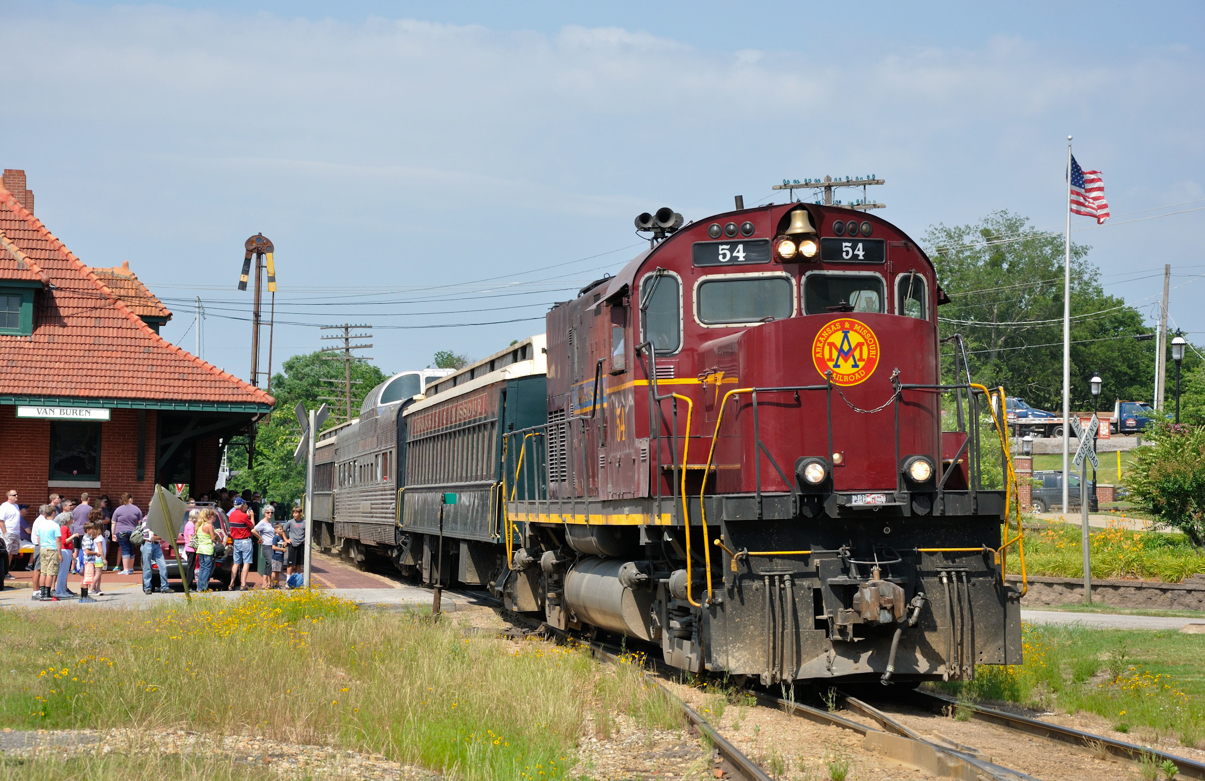 A vintage Alco-built locomotive on the Arkansas & Missouri at Van Buren, Ark. These diesels will exclusively power all A&M convention specials.