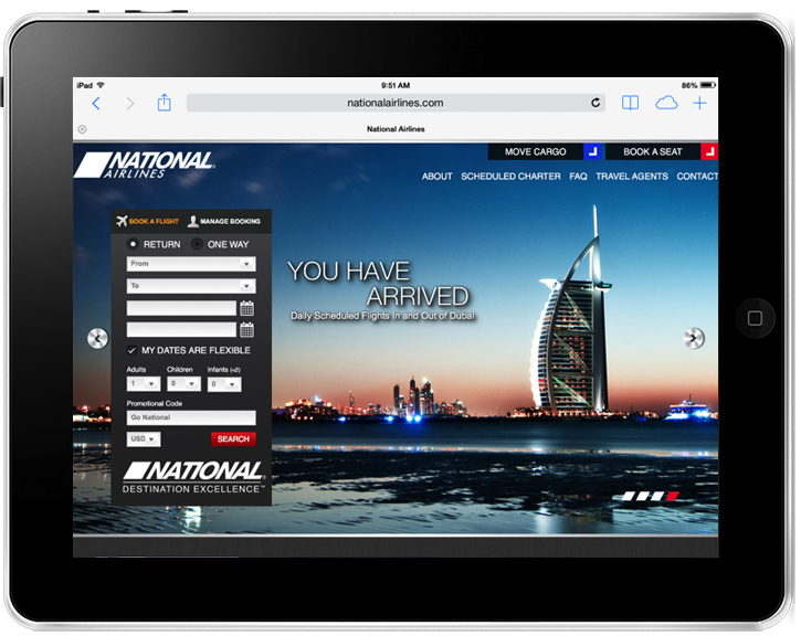 NationalAirlines.com web site responsive design by Borenstein Group 2014