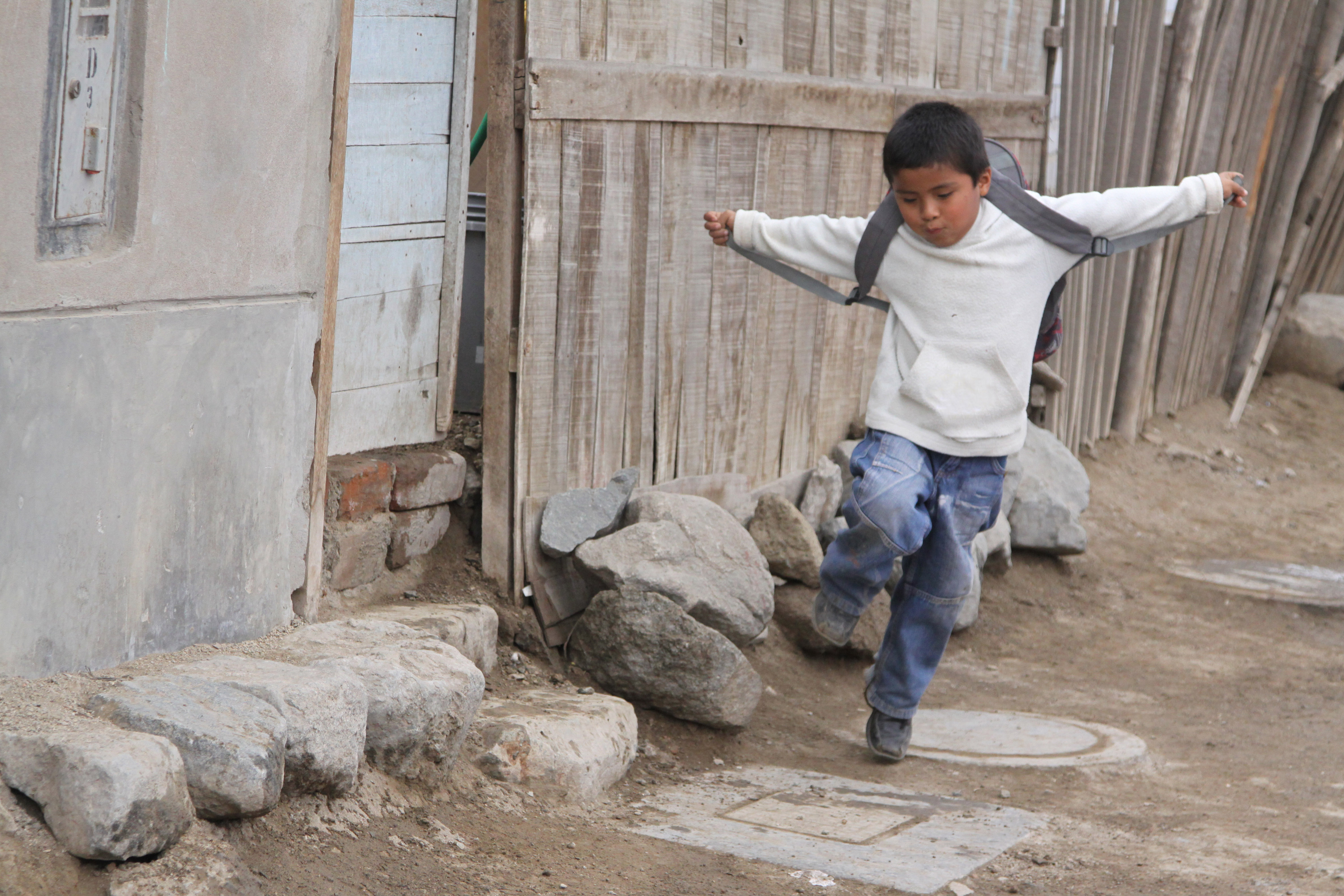 Carlos, a sponsored boy in Peru, loves to skip instead of walk whereever he goes