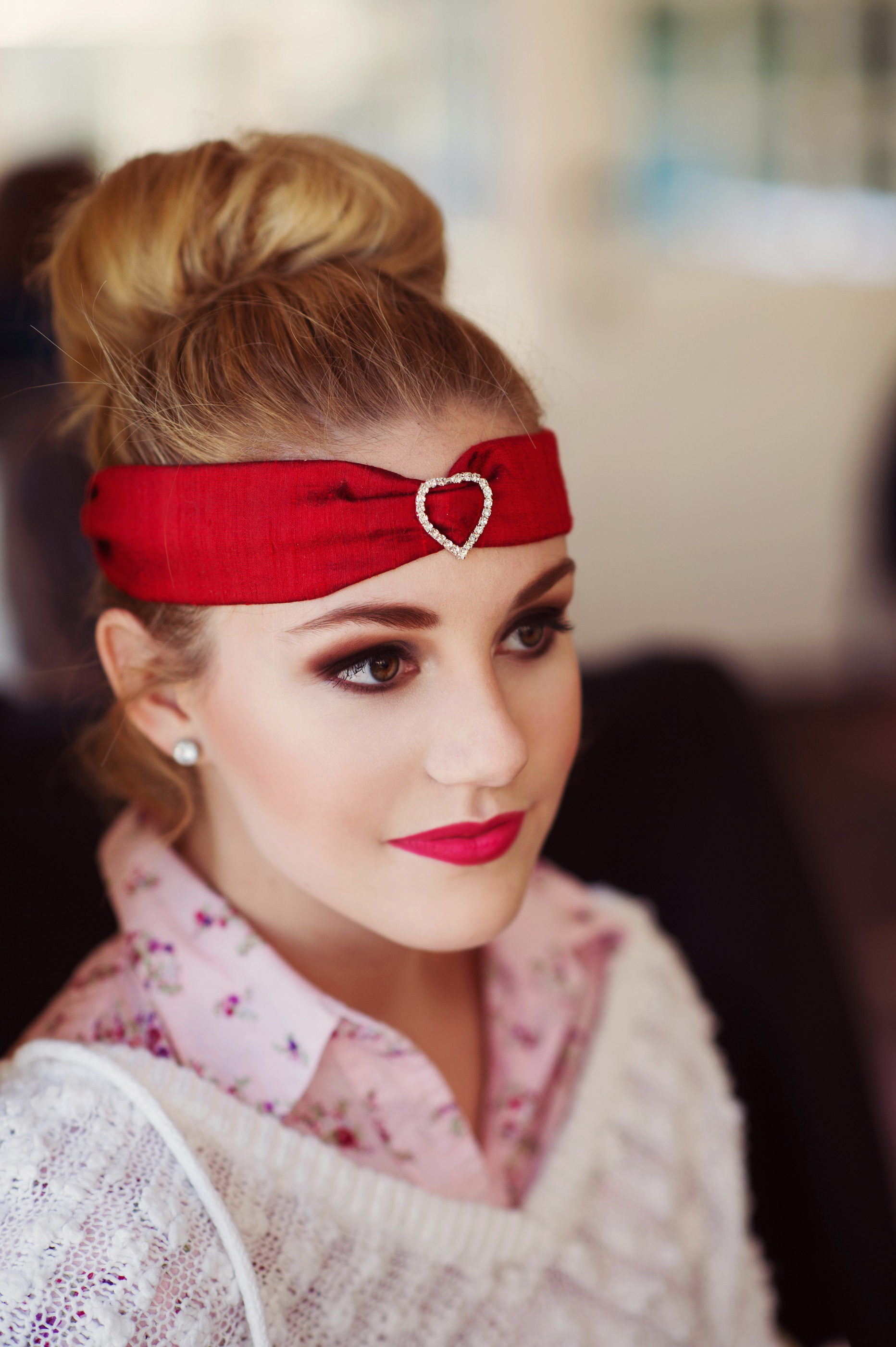 Ruby Red Dupioni Silk and Heart Shaped Rhinestone Headband from CristaBela's Boutique