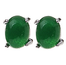 Lovely 8mm Oval Shape Inlaid Green Malaysian Jade Studs Earrings