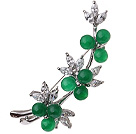 Fashion Branch Round Green Inlaid Malaysian Jade Brooch With Charming Rhinestones