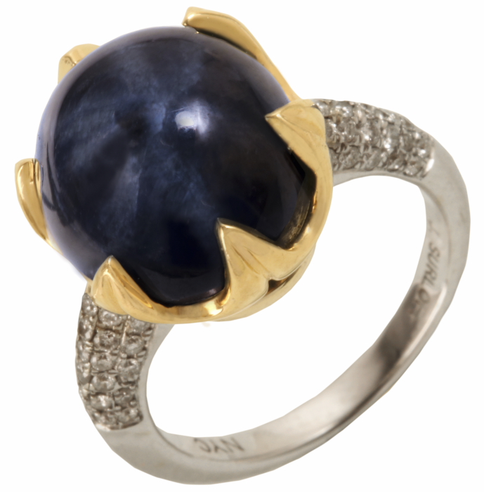 Blue Star Sapphire Ring by Jessica Surloff. 18K Gold, 15ct. Blue Star Sapphire, Diamonds