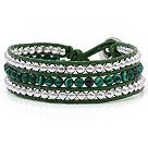 Fashion Multilayer Malachite And Silver Beads Hand-Knotted Green Leather Wrap Bracelet