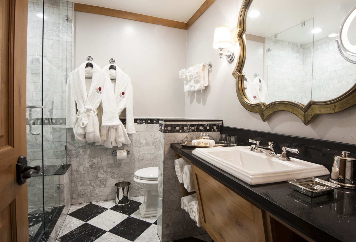 The Landing’s elegant bathrooms include cushy robes and a spa-like feel.