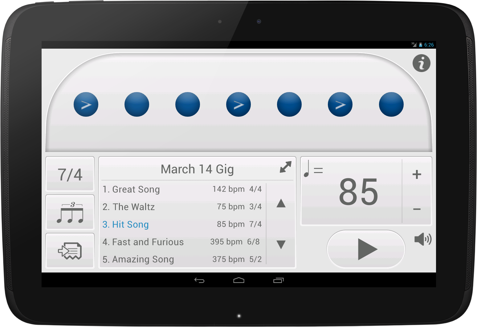 Tempo on large Android tablet
