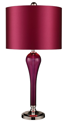 Dimond Lighting Sparrow Table Lamp in Whipped Plum with Purple Faux Silk Shade and Cerise Pink Fabric Liner