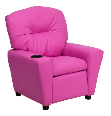 Flash Furniture Contemporary Hot Pink Vinyl Kids Recliner with Cup Holder BT-7950-KID-HOT-PINK-GG