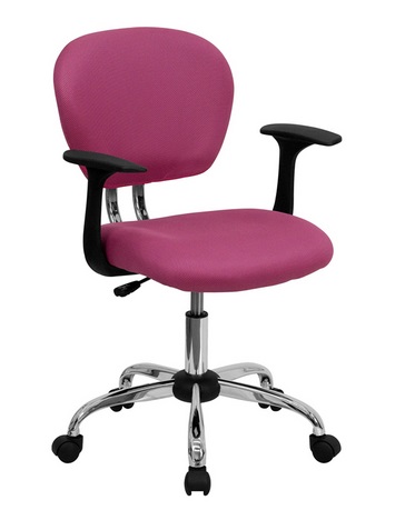 Flash Furniture Mid-Back Pink Mesh Task Chair with Arms and Chrome Base H-2376-F-PINK-ARMS-GG