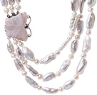 Fantastic Three Strands Natural White Blister Pearl Beads Necklace