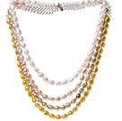 Fashion Multi Strands Multi Color Baroque Freshwater Pearl And White Crystal Beads Necklace
