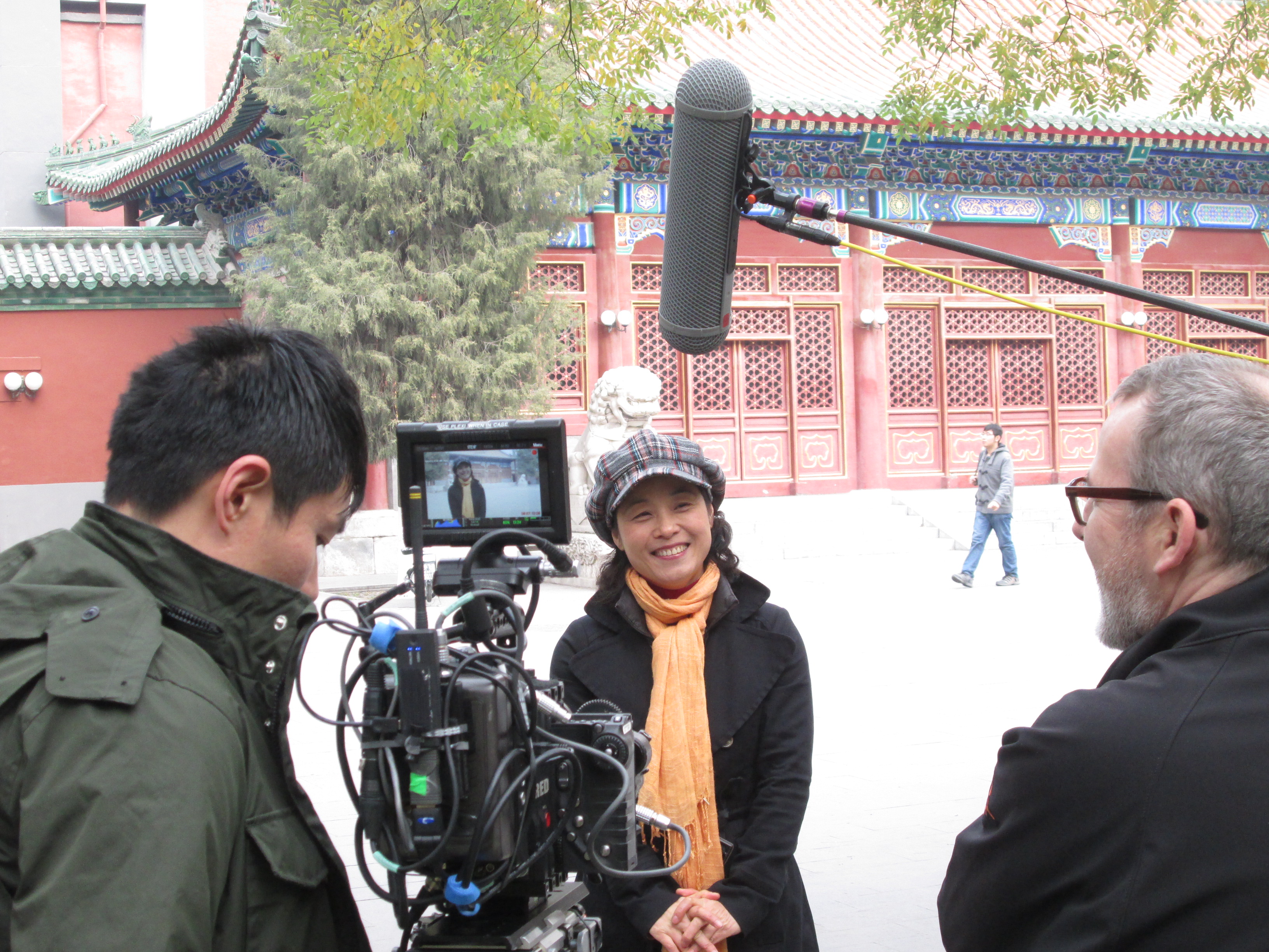 Filming pipa virtuosa Wu Man in Beijing.