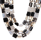 Fashion Three Strands Square Shape Multi Color Crystal Beads Necklace