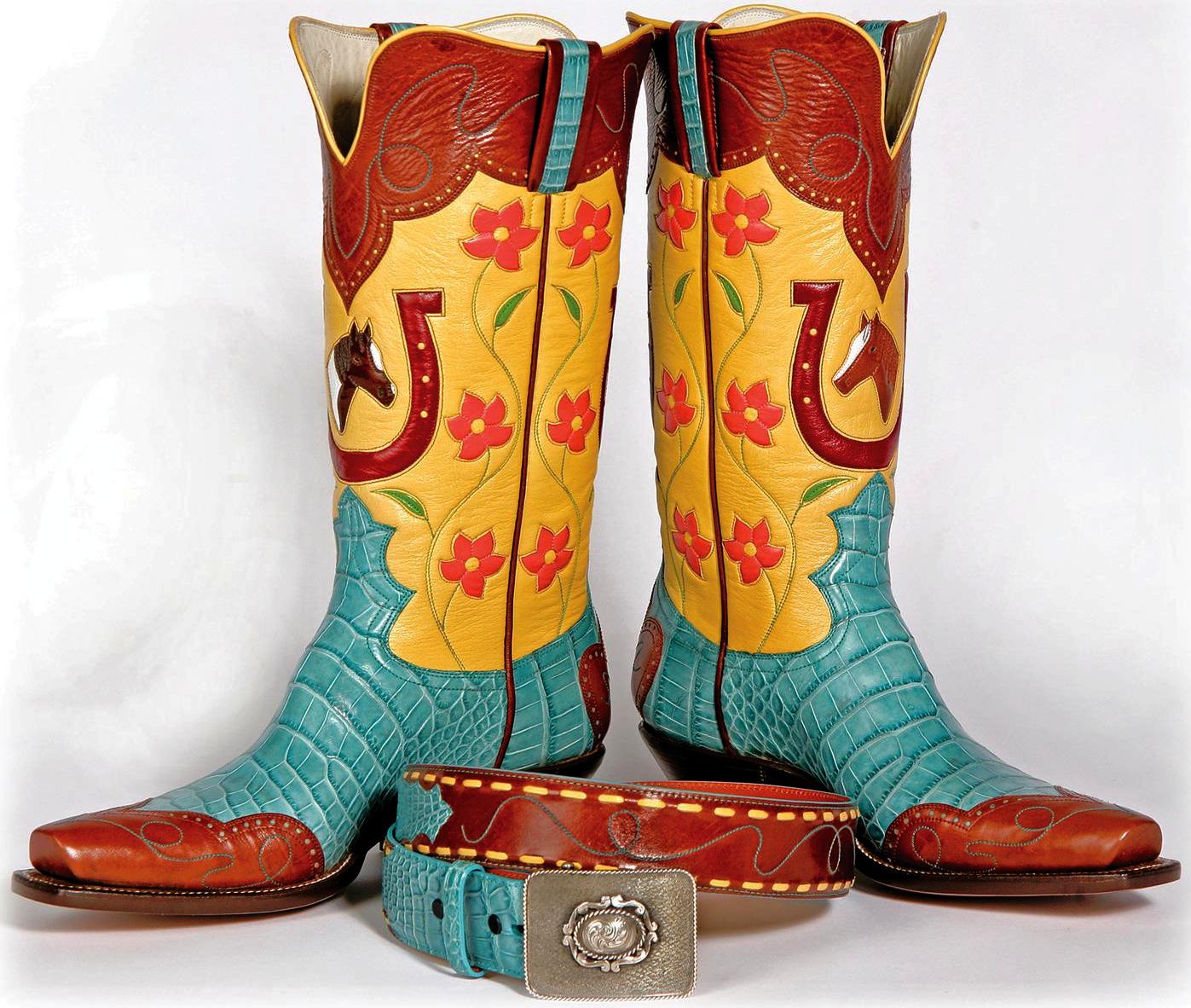 The Jackson, Wyoming-based WDC event features Western decorative arts such as these boots and belt by Lisa Sorrell.