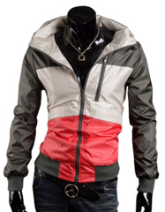 3-Ruler Bestseller Men’s Color Block Deep Grey/Gray Beige Red Thin Jacket Outerwear with Hood