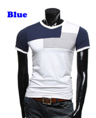 U-fashion Style Men's Split Color V-neck Cotton T-shirt