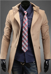 3-Ruler Men's Khaki Stand Collar Single Breasted Two Button Melton Peacoat