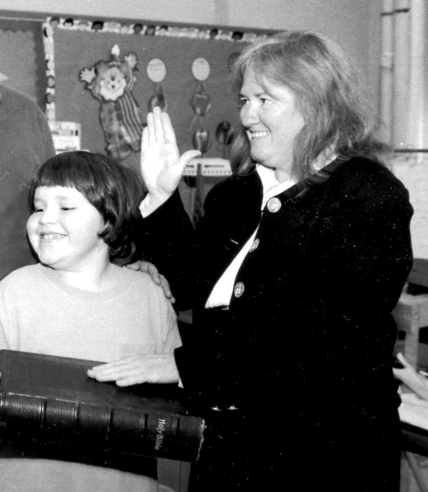Suzanne Mack with her son Kerry at her swearing in to the Jersey City Board of Education over 18 years ago.