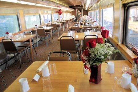 Passengers on the Valentine Express Dinner Train will experience the beautiful views of the Potomac Highlands in Grant County from a 1950s refurbished Amtrak train