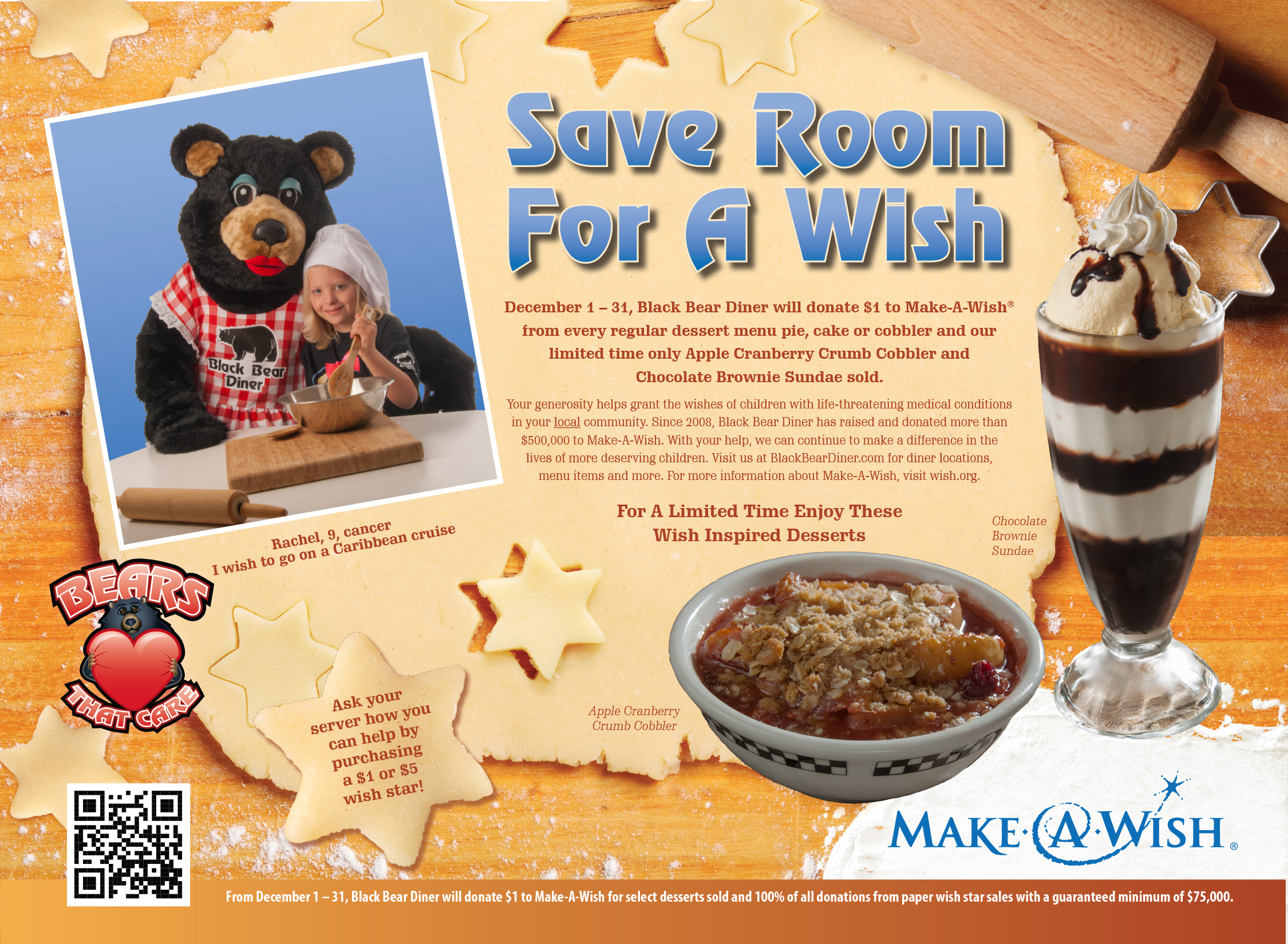Black Bear Diner "Save Room For A Wish" promotional placemat