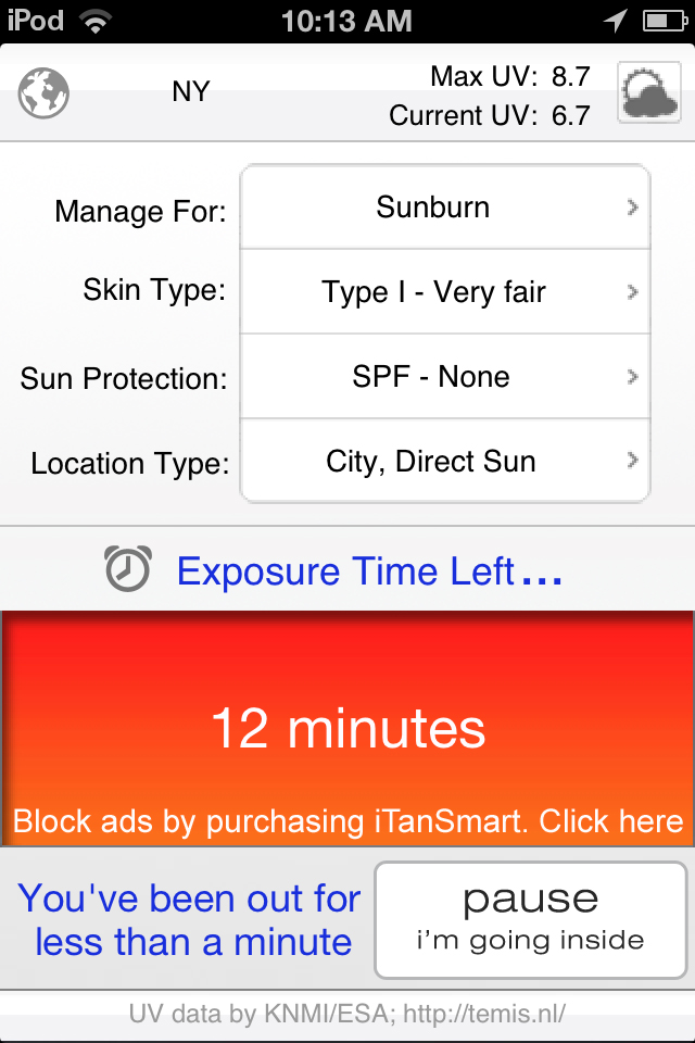 iTanSmart counts down the time left until users should reapply sunscreen or get out of the sun.