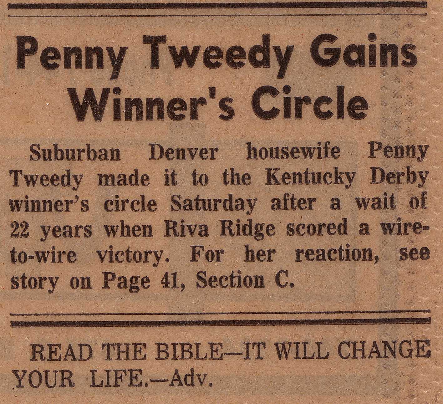 Newspaper clipping from 1972 Denver Post.