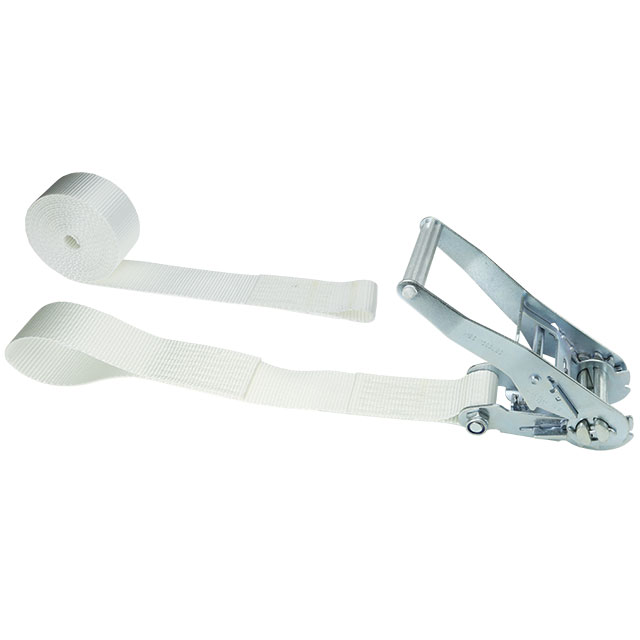 White Tent Ratchet Strap with Sewn Loops