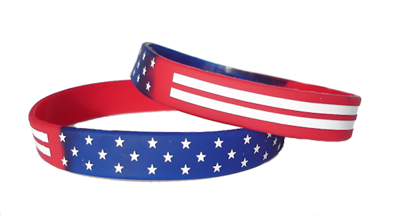 Silicon Rubber wristbands with red, white and blue
