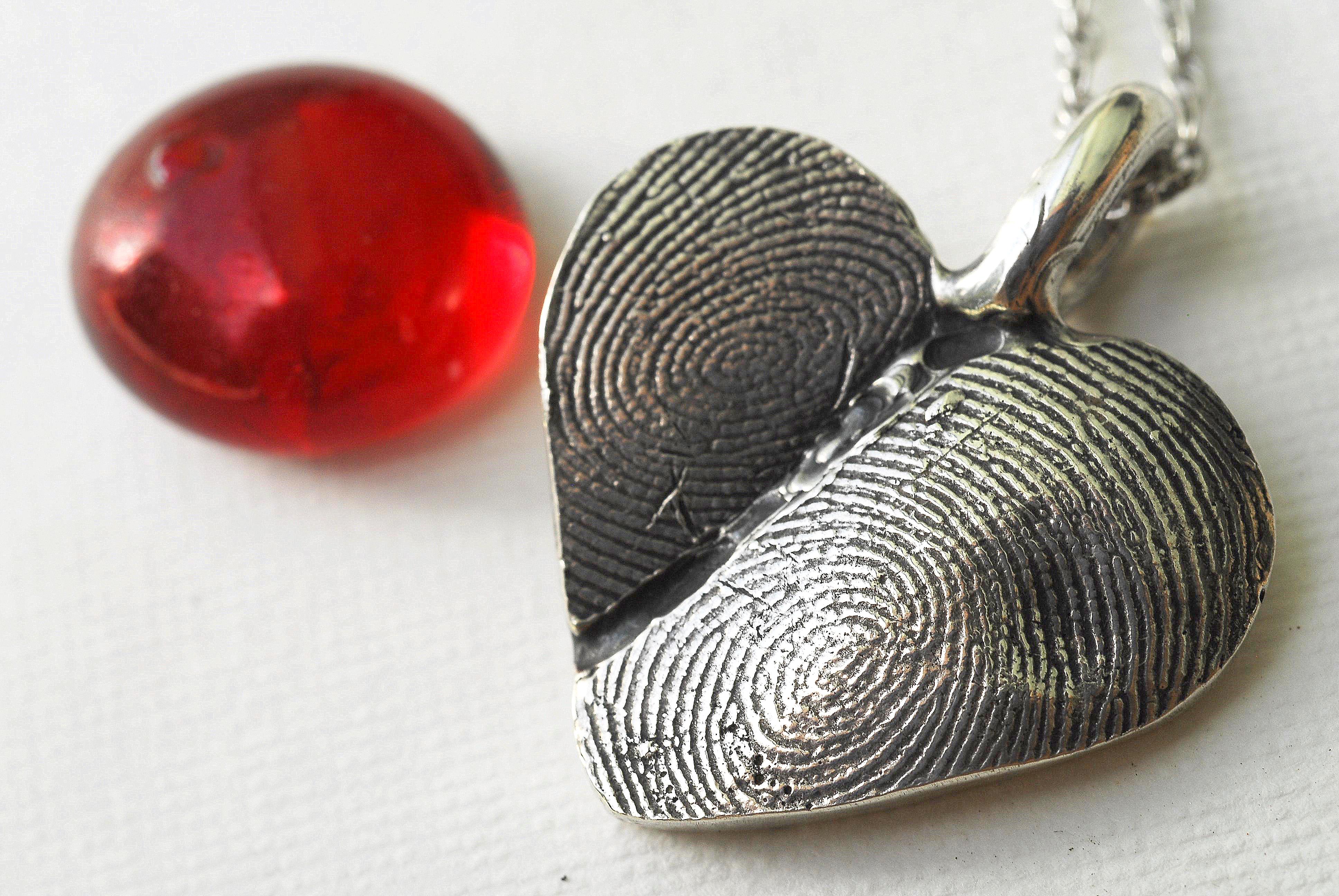 Sterling Silver Finger Print Heart Necklace