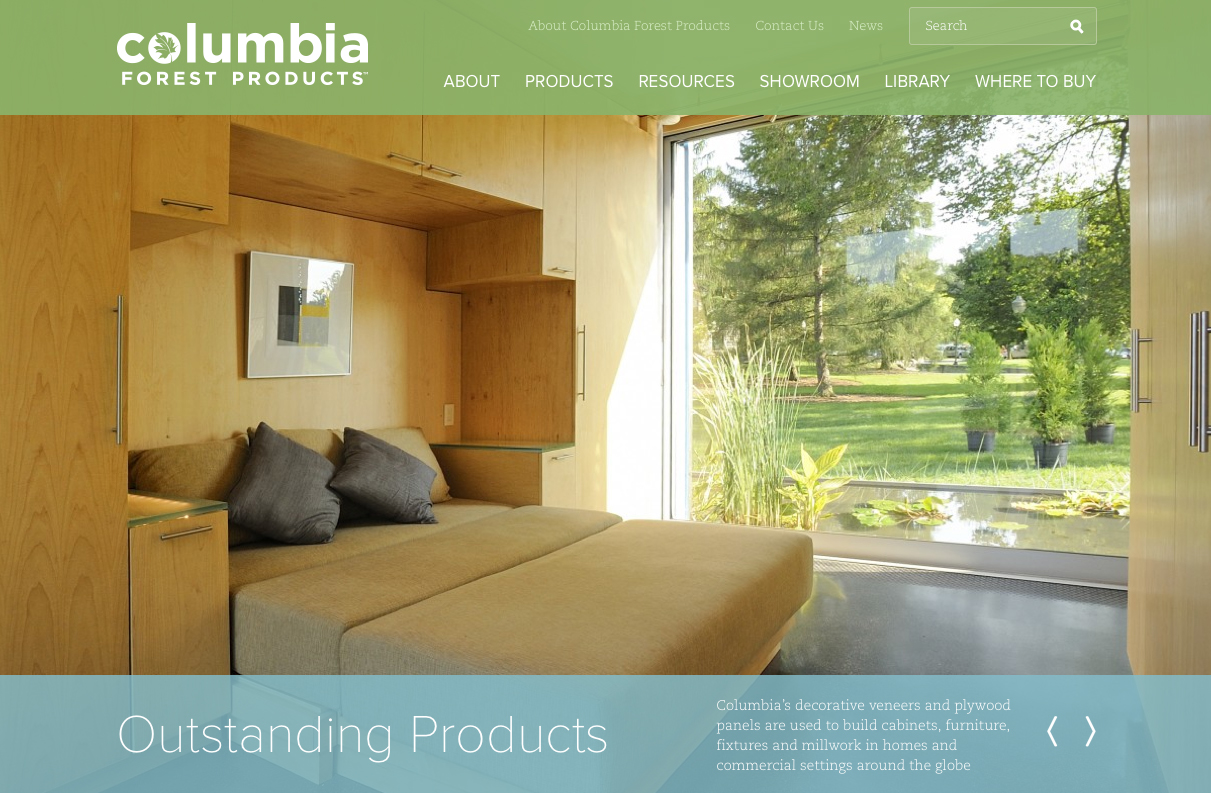 Columbia Forest Products' new website enhances the user experience through improved navigation and readability on all devices.