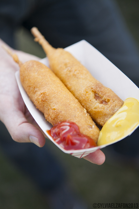 Vegan corn dogs? You bet. These are a popular choice at Texas Veggie Fair with vegans and non-vegans alike