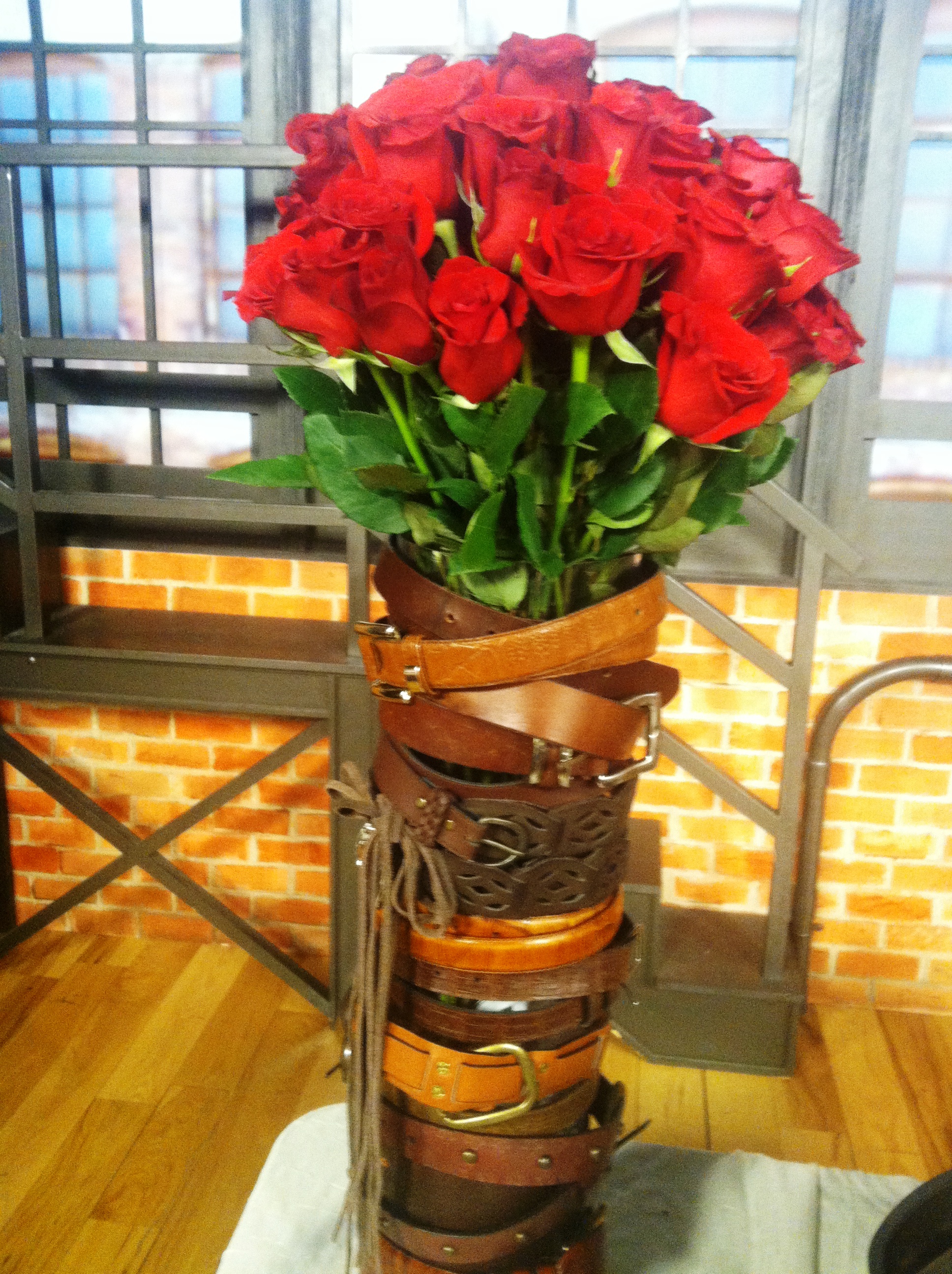 Leather Belt Valentine Vase Idea from Thrift Town