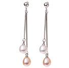 Lovely Drop Shape White And Pink Freshwater Pearl Dangle Studs Earrings